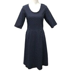 Meg A Line Midi Polka Dot Dress Womens Large Blue Retro Timeless Career Business